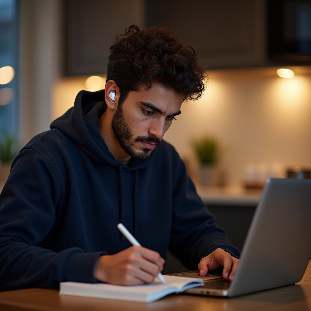 Partecipante a un corso online serale di formazione sulla gestione del denaro